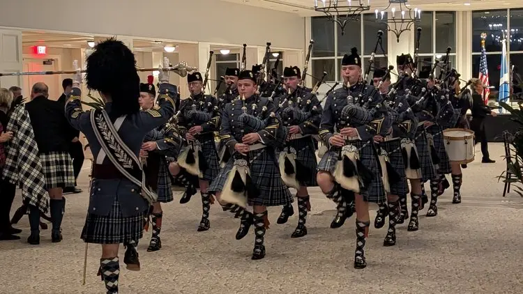 Scottish pipe band marching